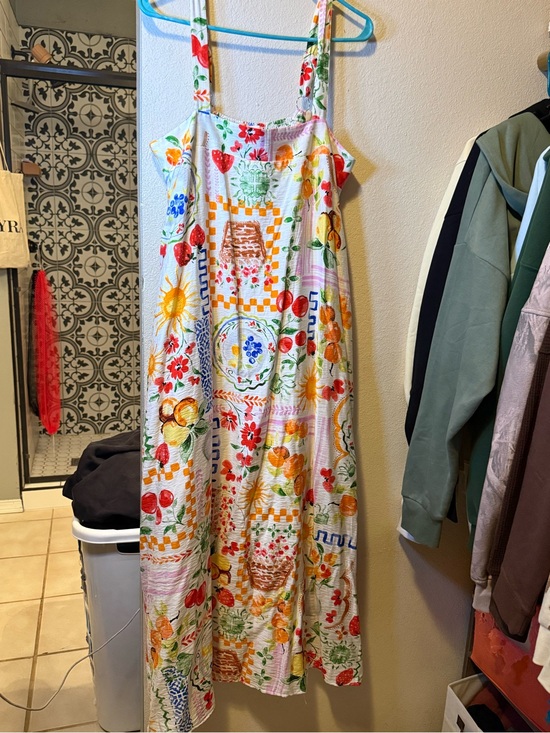 Pink Lily Dresses & Skirts - Pink Lily White Maxi Dress with Multicolored Floral & Fruit Print